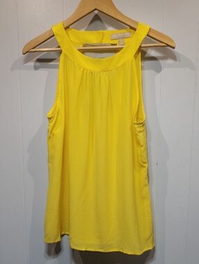 Banana Republic 100% Silk Halter Tank Top Yellow Open Keyhole Back Blouse 8